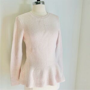 Ted Baker Peplum Long Sleeve Mid-Weight Pullover Sweater Pale Pink, Sz 2 (Small)
